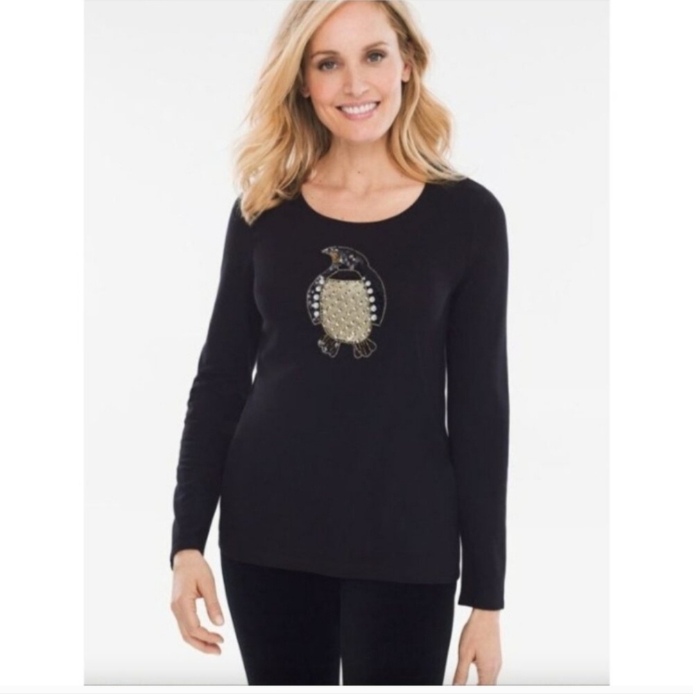 Black Penguin Embellished Zenergy By Chico's Top